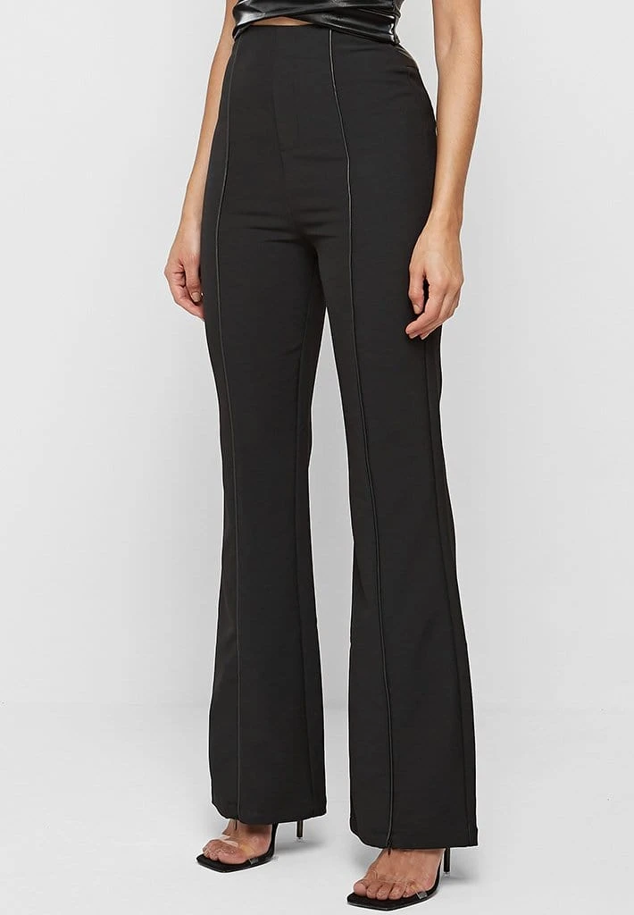 Woman Trousers High Waisted Pin Tuck Detail Trousers - Black