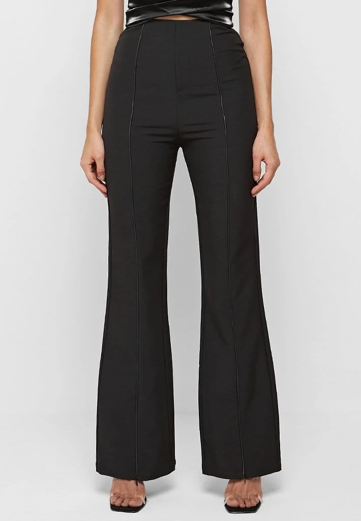 Woman Trousers High Waisted Pin Tuck Detail Trousers - Black
