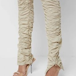 Woman Leggings High Waisted Ruched Leggings - Beige