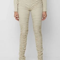 Woman Leggings High Waisted Ruched Leggings - Beige