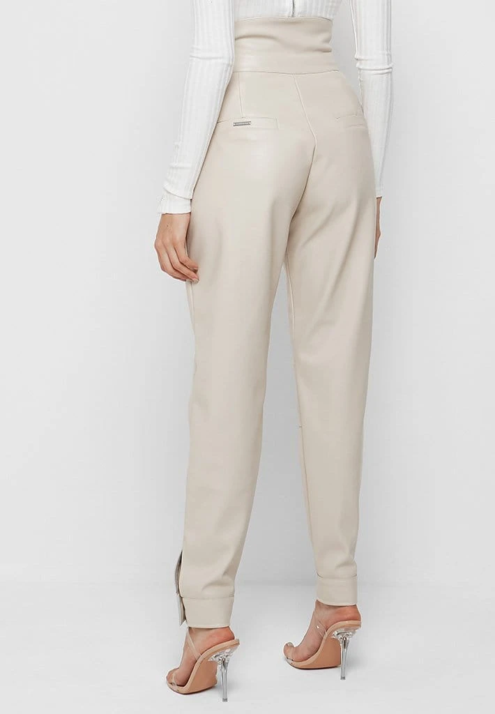 Woman Trousers High Waisted Vegan Leather Trousers - Beige