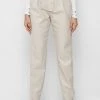 Woman Trousers High Waisted Vegan Leather Trousers - Beige