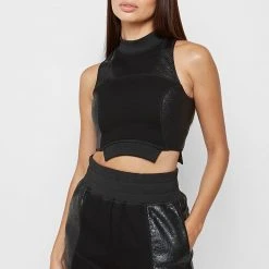 Woman Shorts CO-ORDS Jersey & Cracked Vegan Leather Shorts - Black