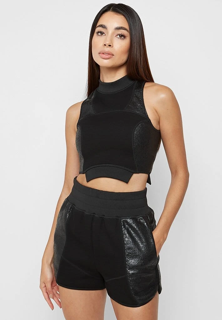 Woman Shorts CO-ORDS Jersey & Cracked Vegan Leather Shorts - Black