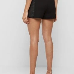 Woman Shorts CO-ORDS Jersey & Cracked Vegan Leather Shorts - Black