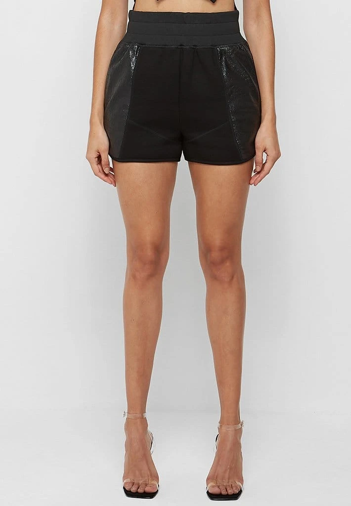 Woman Shorts CO-ORDS Jersey & Cracked Vegan Leather Shorts - Black