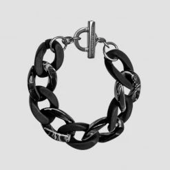 Woman Jewellery Marble And Matte Cuban Link Bracelet - Black