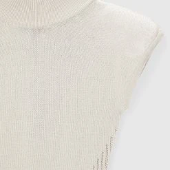 Woman Dresses Knitted Contour Dress With Vegan Leather Sleeves - Beige