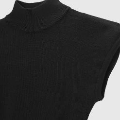 Woman Dresses Knitted Contour Dress With Vegan Leather Sleeves - Black