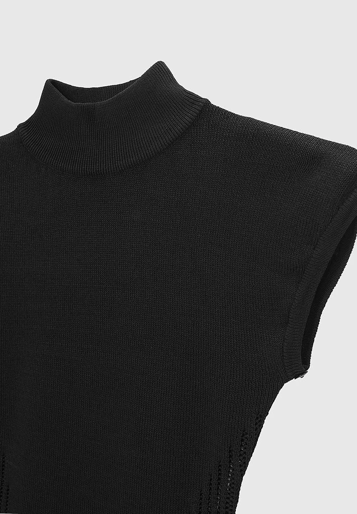 Woman Dresses Knitted Contour Dress With Vegan Leather Sleeves - Black