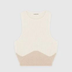 Woman Tops Knitted Contour Crop Top - Beige/Beige