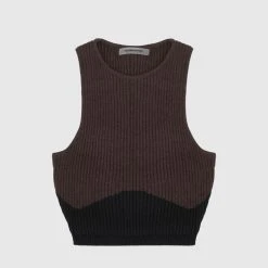 Woman Tops Knitted Contour Crop Top - Black/Brown TOPS & T SHIRTS