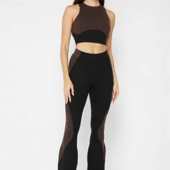 Woman Tops Knitted Contour Crop Top - Black/Brown TOPS & T SHIRTS