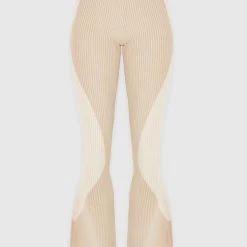 Woman Trousers Knitted Contour Fit And Flare Trousers - Beige/Beige