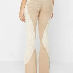 Woman Trousers Knitted Contour Fit And Flare Trousers - Beige/Beige