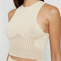Woman Tops TOPS & T SHIRTS Knitted Crop Top - Beige