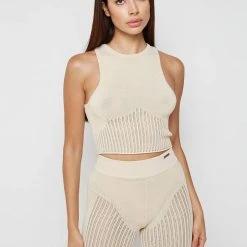 Woman Tops TOPS & T SHIRTS Knitted Crop Top - Beige