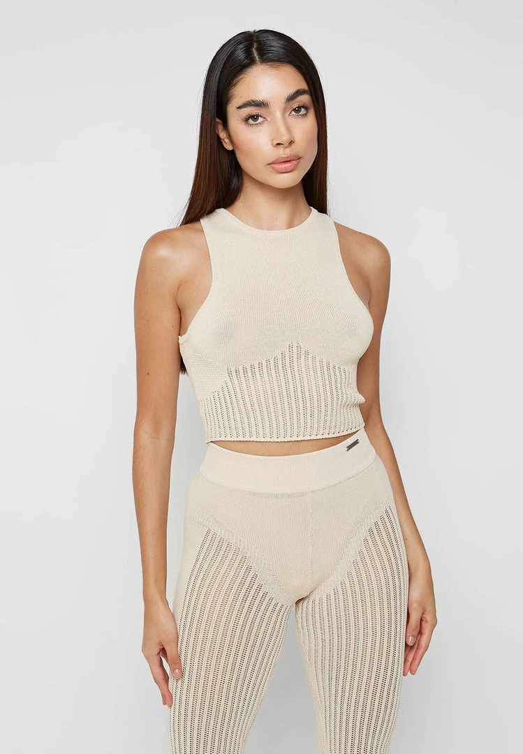 Woman Tops TOPS & T SHIRTS Knitted Crop Top - Beige