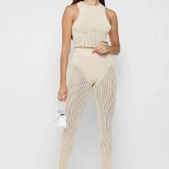 Woman Tops TOPS & T SHIRTS Knitted Crop Top - Beige