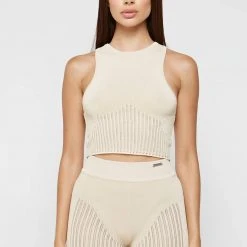 Woman Tops TOPS & T SHIRTS Knitted Crop Top - Beige