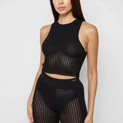 Woman Tops Knitted Crop Top - Black TOPS & T SHIRTS