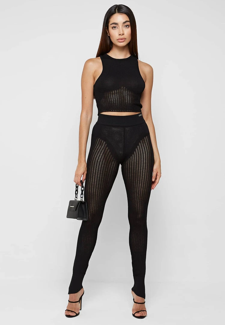 Woman Tops Knitted Crop Top - Black TOPS & T SHIRTS