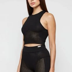 Woman Tops Knitted Crop Top - Black TOPS & T SHIRTS