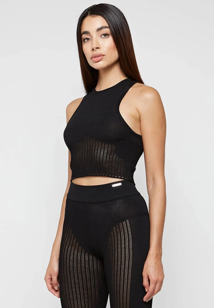 Woman Tops Knitted Crop Top - Black TOPS & T SHIRTS