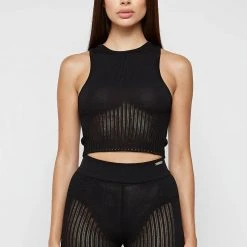 Woman Tops Knitted Crop Top - Black TOPS & T SHIRTS