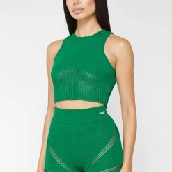 Woman Tops Knitted Crop Top - Green