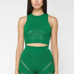 Woman Tops Knitted Crop Top - Green