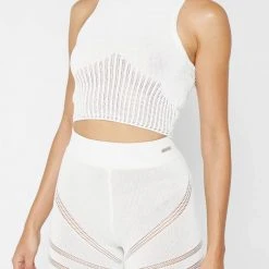 Woman Tops Knitted Crop Top - White TOPS & T SHIRTS