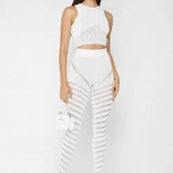 Woman Tops Knitted Crop Top - White TOPS & T SHIRTS