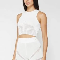 Woman Tops Knitted Crop Top - White TOPS & T SHIRTS