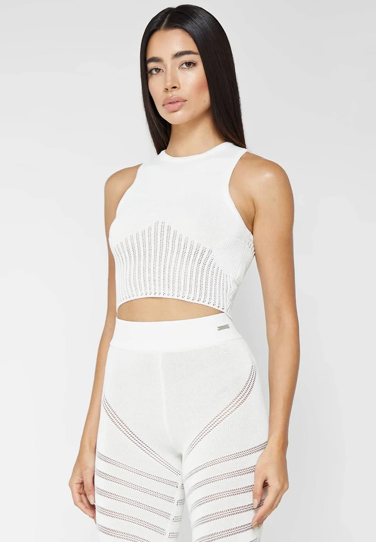 Woman Tops Knitted Crop Top - White TOPS & T SHIRTS