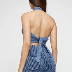 Woman Tops Knitted Crossover Top - Washed Blue TOPS & T SHIRTS