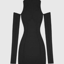 Woman Dresses Knitted High Neck Contour Dress - Black
