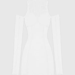 Woman Dresses Knitted High Neck Contour Dress - White
