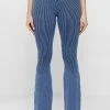 Woman Trousers Knitted High Waisted Flared Trousers - Washed Blue LEGGINGS
