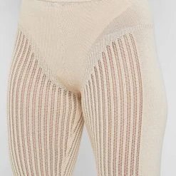 Woman Leggings Knitted High Waisted Leggings - Beige