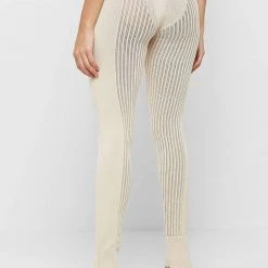 Woman Leggings Knitted High Waisted Leggings - Beige
