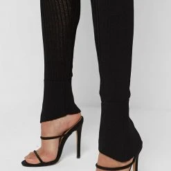 Woman Leggings Knitted High Waisted Leggings - Black