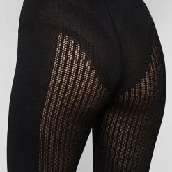 Woman Leggings Knitted High Waisted Leggings - Black