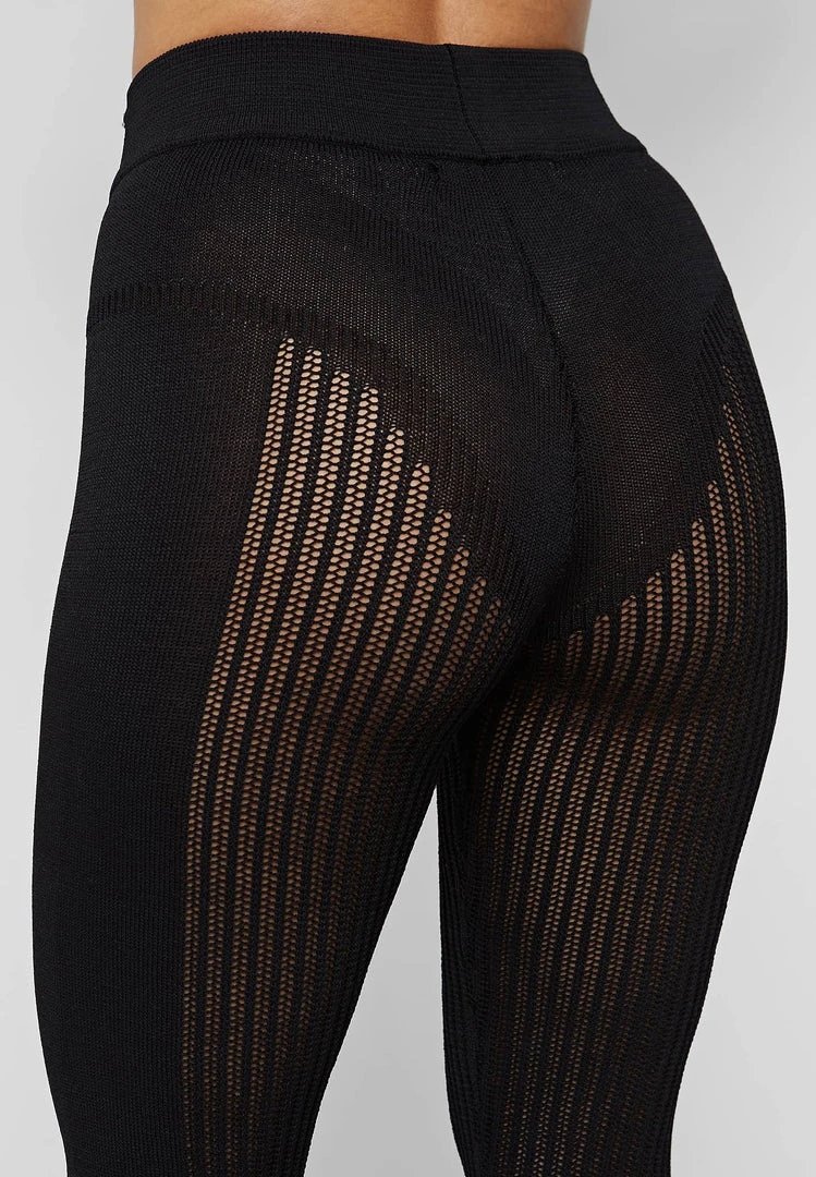Woman Leggings Knitted High Waisted Leggings - Black