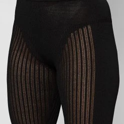 Woman Leggings Knitted High Waisted Leggings - Black