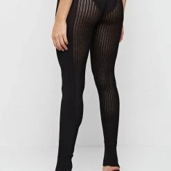 Woman Leggings Knitted High Waisted Leggings - Black