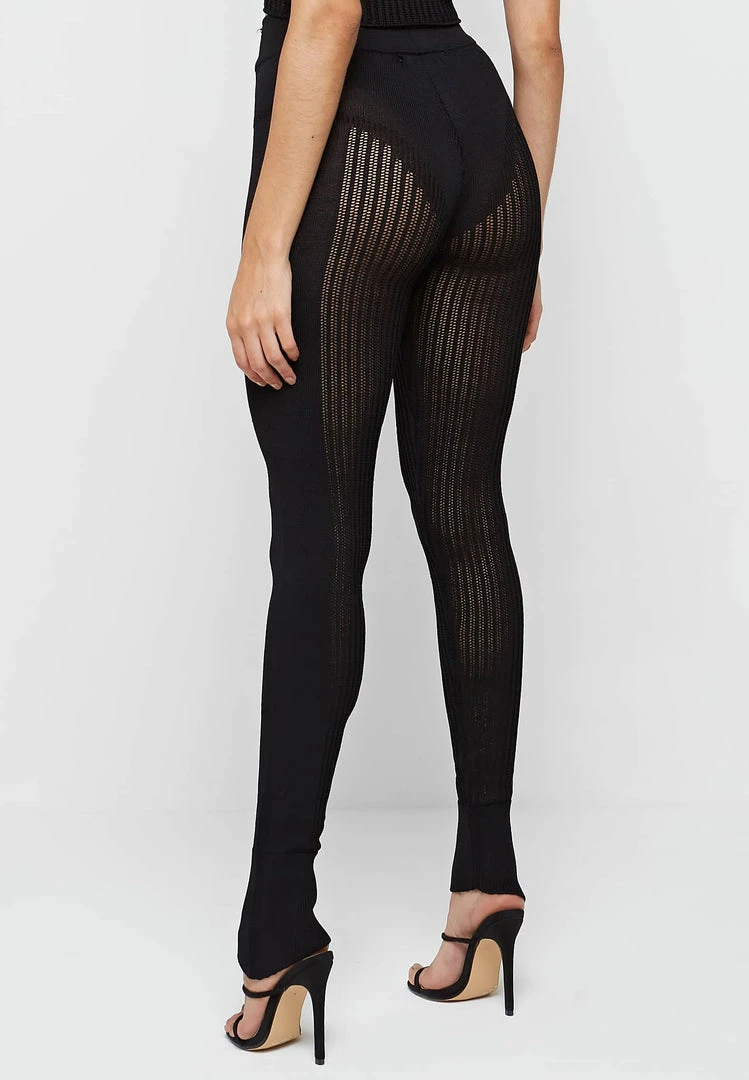 Woman Leggings Knitted High Waisted Leggings - Black