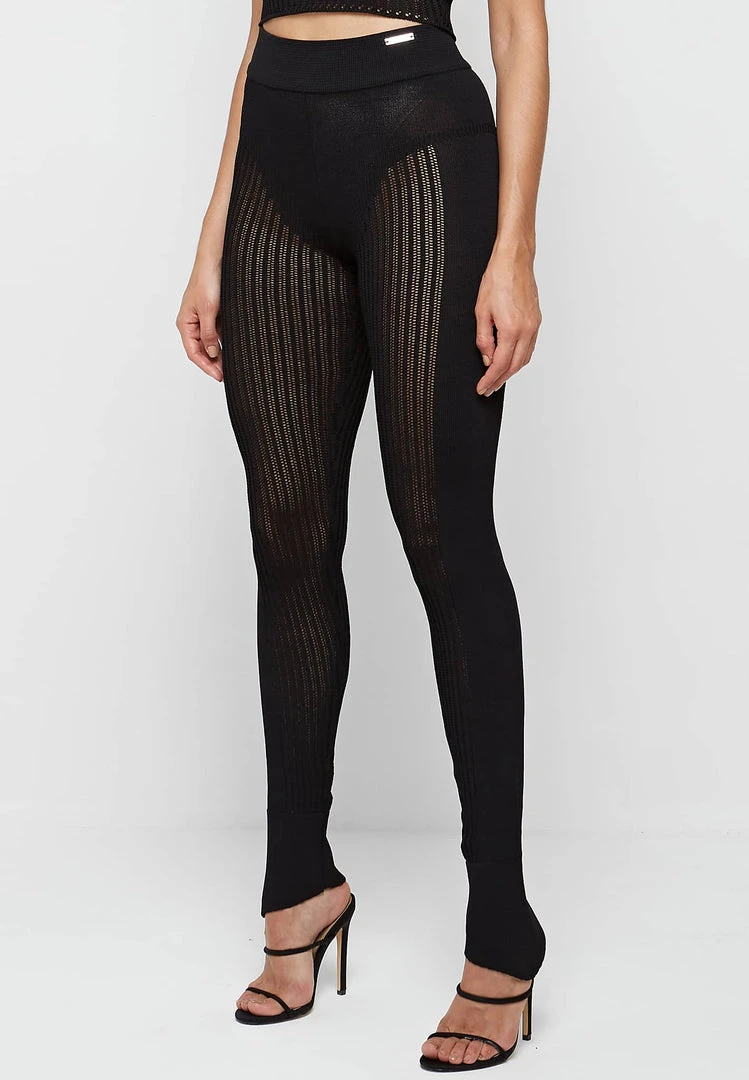 Woman Leggings Knitted High Waisted Leggings - Black