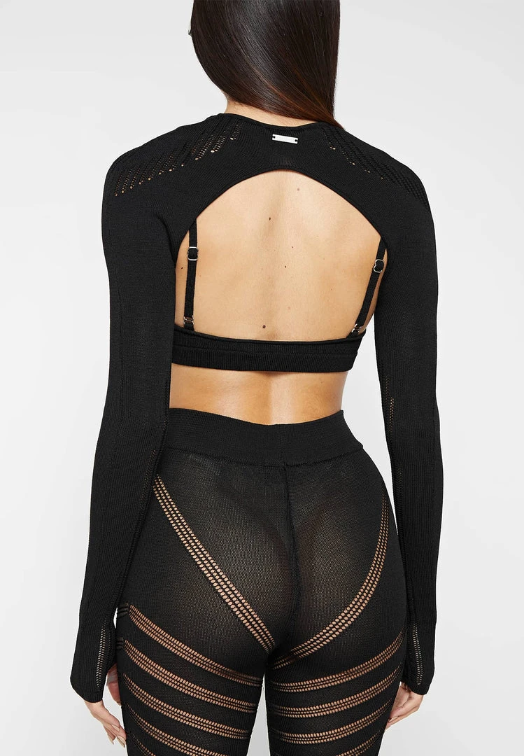 Woman Tops Knitted Sleeve Overlay With Bralette - Black TOPS & T SHIRTS