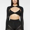 Woman Tops Knitted Sleeve Overlay With Bralette - Black TOPS & T SHIRTS